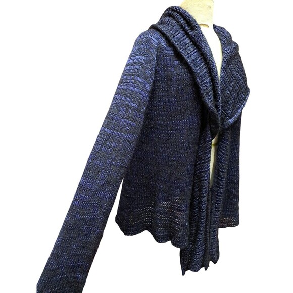 Giorgio Armani Cardigan Sweater Blue Black Womens 46 Open Waterfall Preppy Italy - Picture 5 of 12